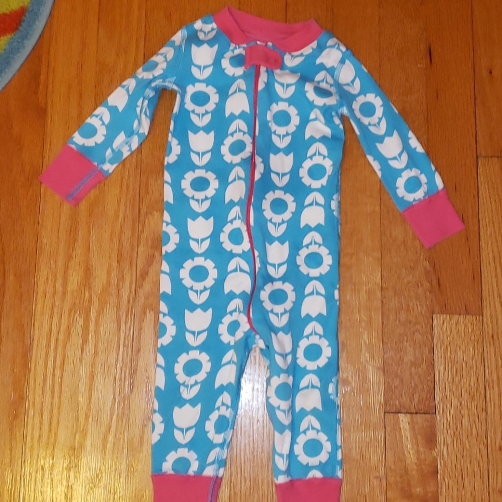 Hanna Andersson blue white pink zip sleeper 9-18M